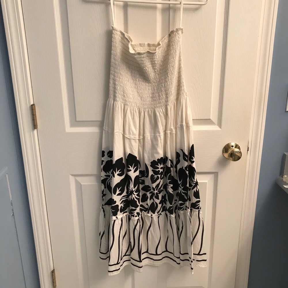 Strapless white & black cotton dress S